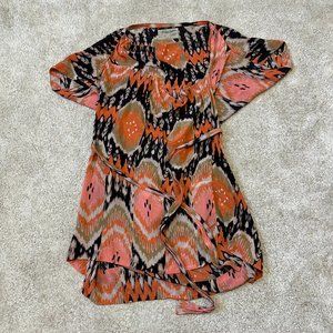 All Saints Audrina Dress Size 12 Spitalfields Ikat Silk Cowl Orange Black Print